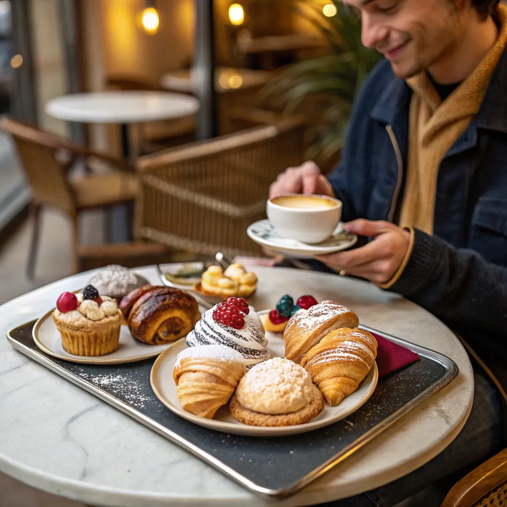 Individual enjoying delicious pastries