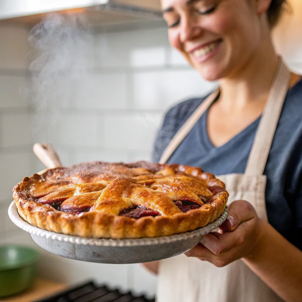 Person holding a fresh pie